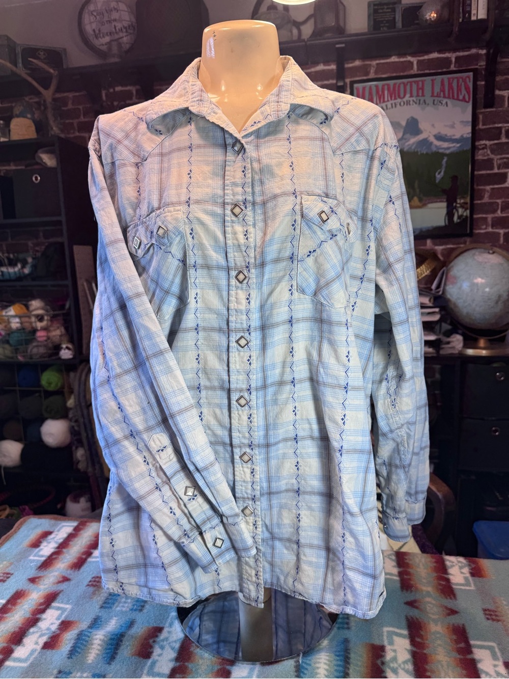 Panhandle Slim Light Blue Plaid Western Button-Up Shirt
